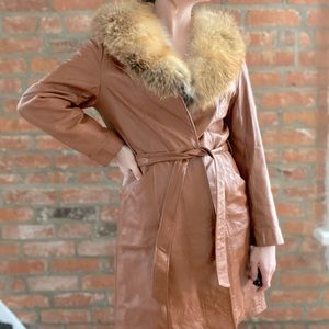 Scully Vintage Leather Trench Coat with Faux Fur